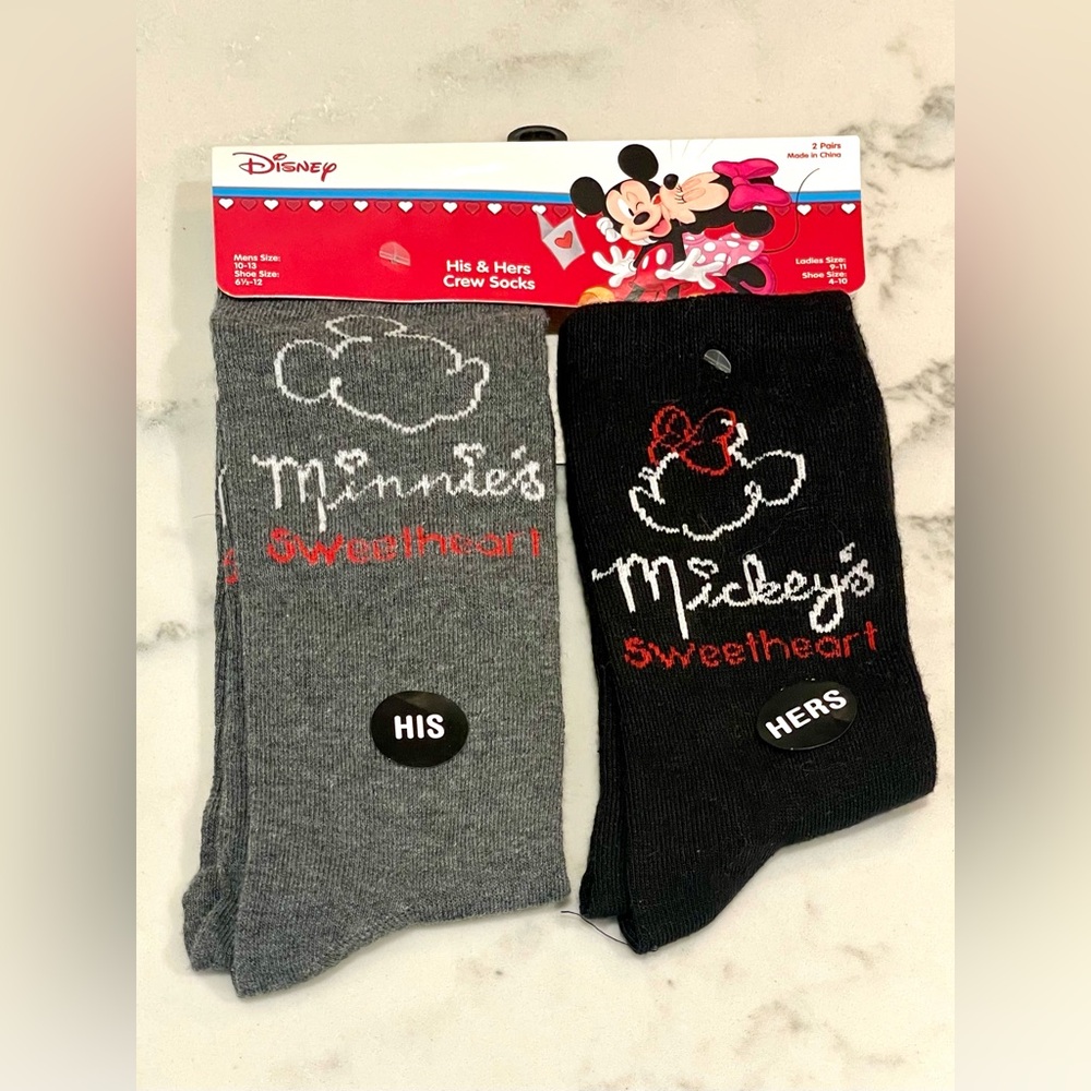 Disney Mickey & Minnie HIS & HERS Crew Socks- New